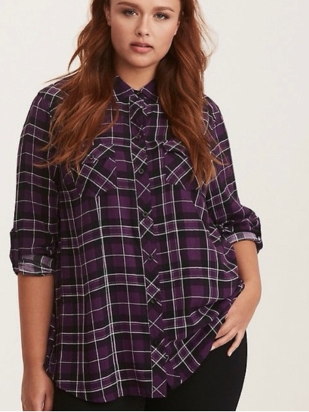Torrid Dark Purple Plaid Challis Button Down Top
